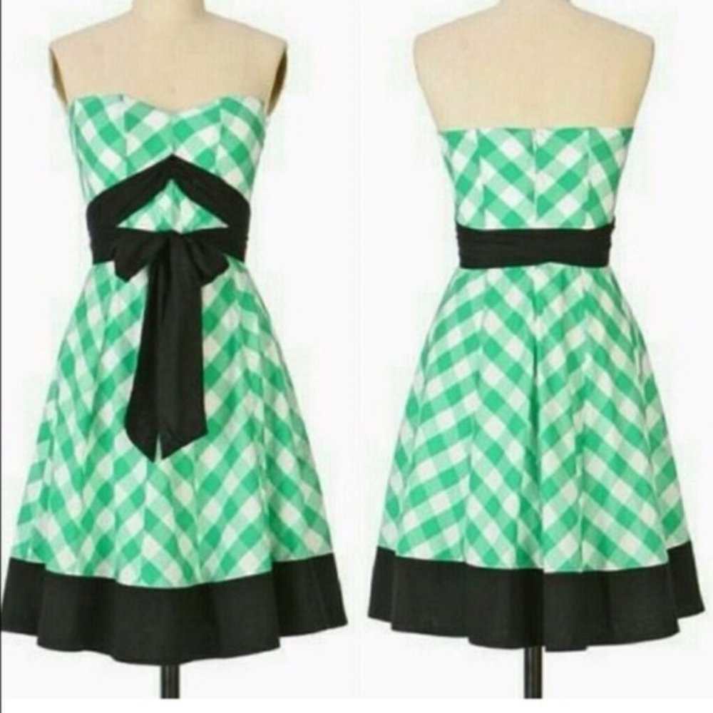 Anthropologie Odille Orchard Green Gingham Dress